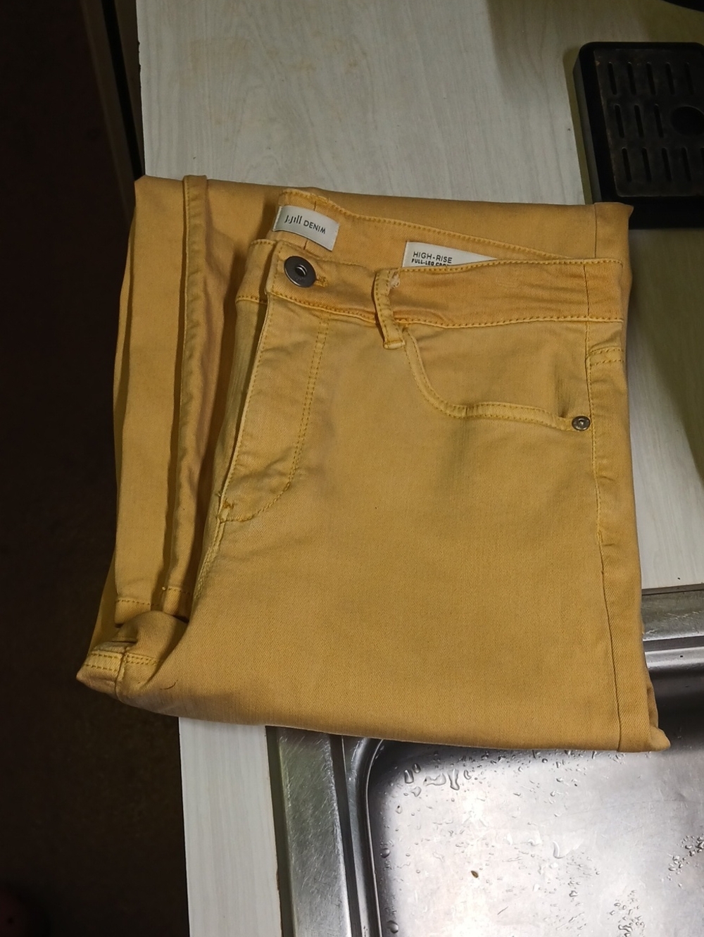 GUC J.JILL High-Rise Yellow Full-Leg Crop Garmemt Dyed Jeans Size 6